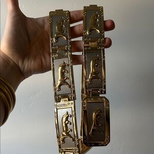 gold tone metal panther jaguar big cat animal segmented panel retro belt